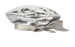 Gucci Sequin Beret, Viscose, Silver, Sz 58, DB, 3*